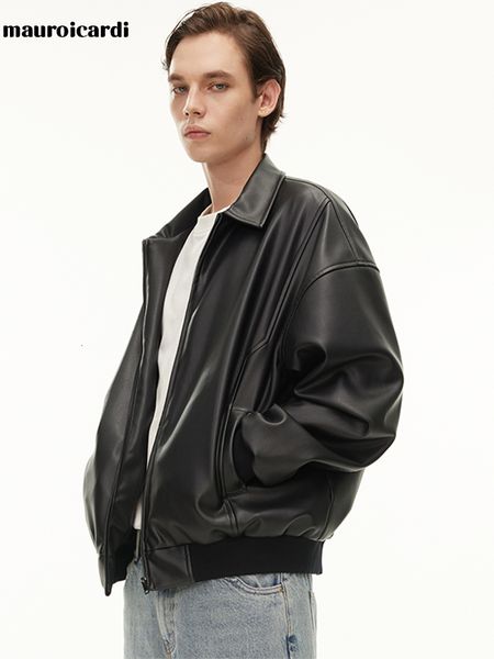 men's leather faux leather mauroicardi spring autumn black oversized faux leather bomber jacket men with drop shoulder long sleeve loos
men's leather faux leather mauroicardi spring autumn black oversized faux leather bomber jacket men with drop shoulder long sleeve loos