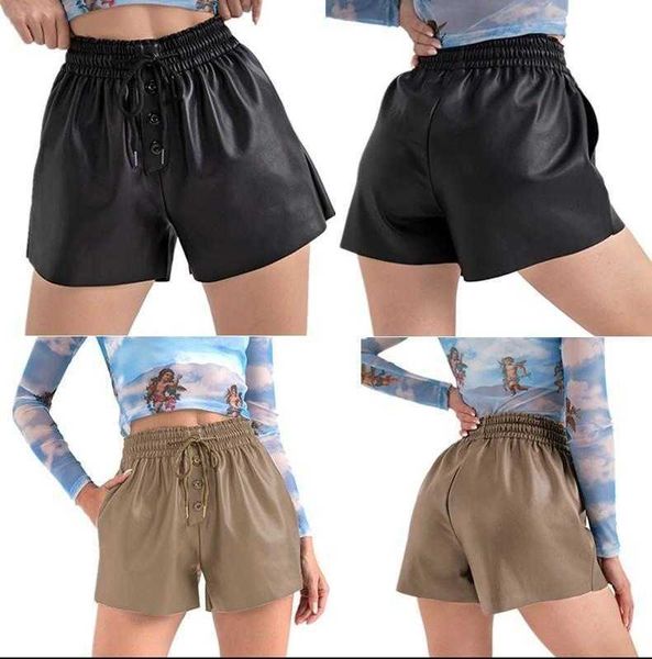 womens shorts casual loose drawstring four seasons wear pu stretch leather pants, White;black
womens shorts casual loose drawstring four seasons wear pu stretch leather pants, White;black