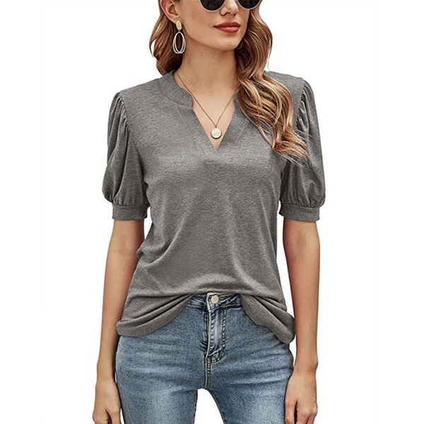 women's t-shirt 2023 summer puff sleeve vneck cotton gray tshirt women solid color elegant tshirts lady slim soft casual fashion z0301, White
women's t-shirt 2023 summer puff sleeve vneck cotton gray tshirt women solid color elegant tshirts lady slim soft casual fashion z0301, White