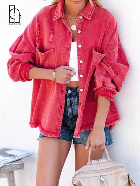 women's jacket denim jacket ripped turn down collar long sleeve with pockets single breasted tassels coat loose outwear 230301, Black;brown
women's jacket denim jacket ripped turn down collar long sleeve with pockets single breasted tassels coat loose outwear 230301, Black;brown