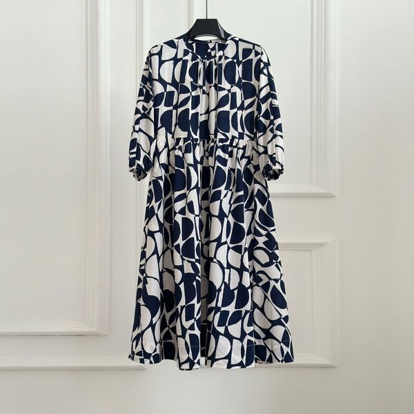 womens dress 2023 fashion band crew neck 3/4 sleeve blue and khaki print midi dress, White;black
womens dress 2023 fashion band crew neck 3/4 sleeve blue and khaki print midi dress, White;black