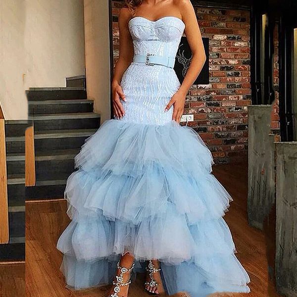 modern mermaid prom dresses tiered tulle train lace applique sweetheart sleeveless long formal evening gowns women light sky blue celebrity, Black
modern mermaid prom dresses tiered tulle train lace applique sweetheart sleeveless long formal evening gowns women light sky blue celebrity, Black