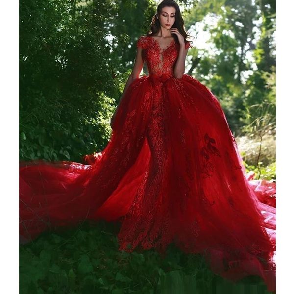 mermaid red and nude prom dress dress beaded lace appliques evening gowns robe de mariee detachable train, Black
mermaid red and nude prom dress dress beaded lace appliques evening gowns robe de mariee detachable train, Black