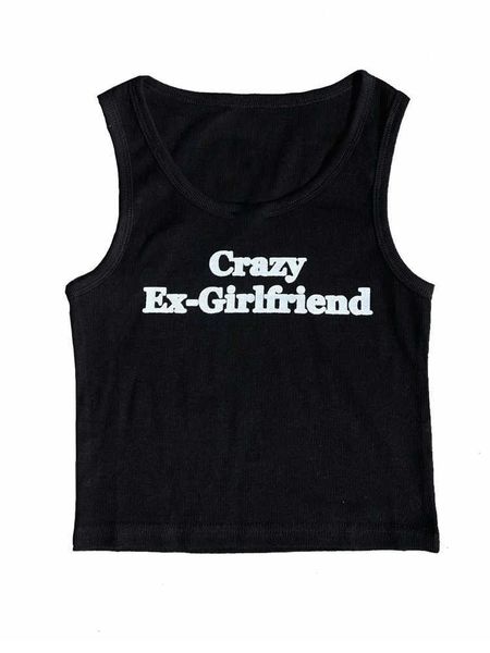 women's t-shirt crazy exgirlfriend sleeveless tank aesthetic cute slim crop y2k clothes goth emo girl corset vintage punk baby tee z030, White
women's t-shirt crazy exgirlfriend sleeveless tank aesthetic cute slim crop y2k clothes goth emo girl corset vintage punk baby tee z030, White