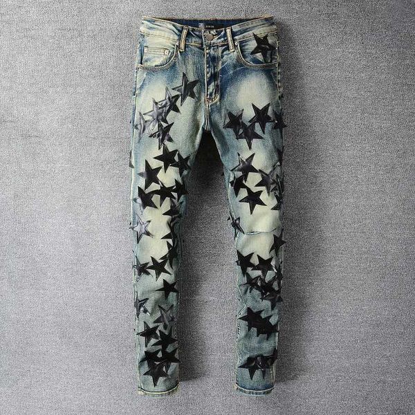men's jeans european new stars fighting leather knee knife cut holes retro distressed high street trousers slim pants for men y2303, Blue
men's jeans european new stars fighting leather knee knife cut holes retro distressed high street trousers slim pants for men y2303, Blue