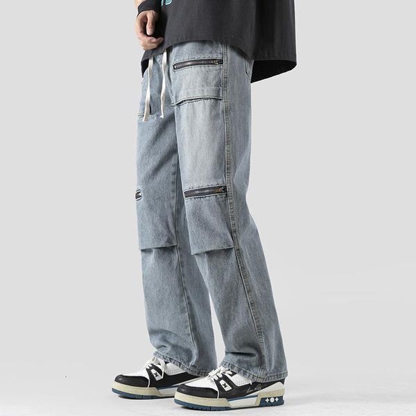men s jeans 2023 multi zipper pockets youth casual loose spring korean style solid color long pants 230228, Blue
men s jeans 2023 multi zipper pockets youth casual loose spring korean style solid color long pants 230228, Blue