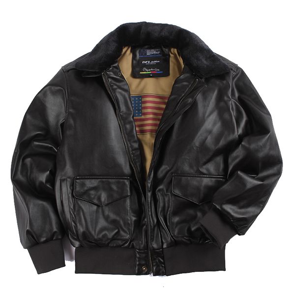 men's leather faux leather winter vintage a2 leather jacket men streetwear removable fur flight motorcycle bomber padded air force coat, Black
men's leather faux leather winter vintage a2 leather jacket men streetwear removable fur flight motorcycle bomber padded air force coat, Black