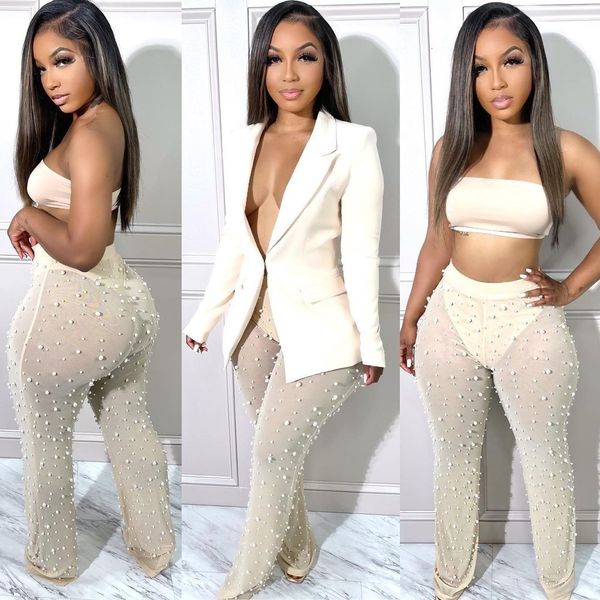 womens two piece pants casaul set office lady bubble bead sheer mesh jacket coat long tracksuit clothes for women outfit 230301, White
womens two piece pants casaul set office lady bubble bead sheer mesh jacket coat long tracksuit clothes for women outfit 230301, White