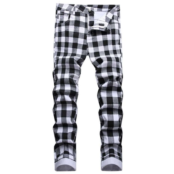men's jeans black and white plaid printed fashion check digital print slim straight pants stretch trousers y2303, Blue
men's jeans black and white plaid printed fashion check digital print slim straight pants stretch trousers y2303, Blue