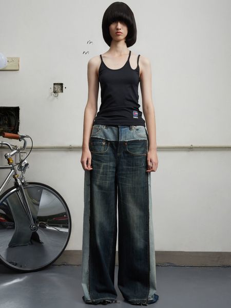 women's jeans american street style twotone patchwork deconstructed raw hem relaxed jeans casual straight leg wide trousers 230301, Blue
women's jeans american street style twotone patchwork deconstructed raw hem relaxed jeans casual straight leg wide trousers 230301, Blue
