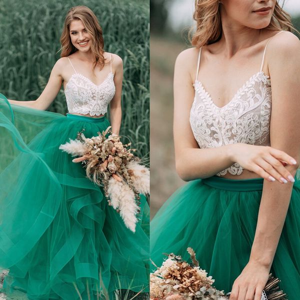 bohemian puffy a-line ruffles wedding dress 2 pieces ivory and hunter long bridal gowns lace applique spaghetti summer country bride dresses, White
bohemian puffy a-line ruffles wedding dress 2 pieces ivory and hunter long bridal gowns lace applique spaghetti summer country bride dresses, White