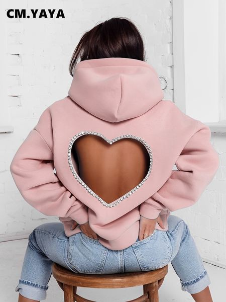 women's hoodies sweatshirts cm.yaya fashion women diamonds splicing sweet love cutout open back long sleeve thick warm oversized pullov, Black
women's hoodies sweatshirts cm.yaya fashion women diamonds splicing sweet love cutout open back long sleeve thick warm oversized pullov, Black