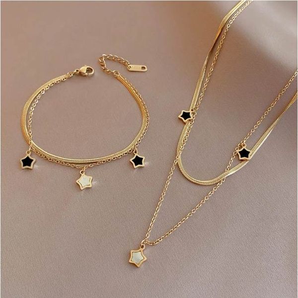 316l stainless steel multilayer chain star charm necklace bracelet for women new trend jewelry set girls party gifts, Black
316l stainless steel multilayer chain star charm necklace bracelet for women new trend jewelry set girls party gifts, Black