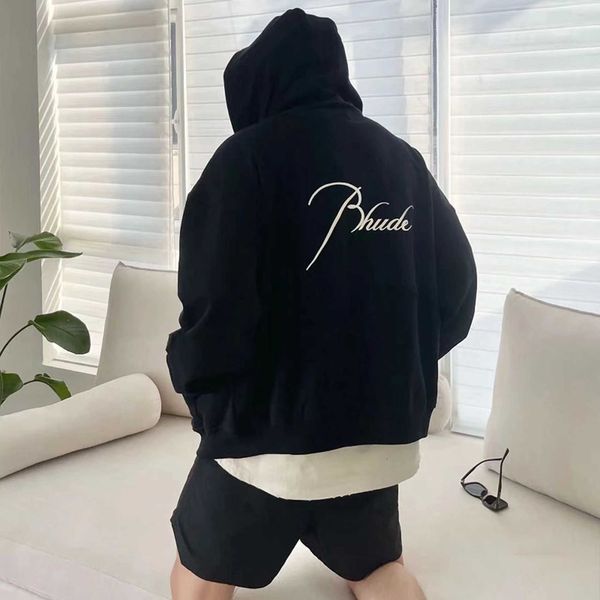 capsule zipper rhude letter embroidery loose simple style cardigan hooded sweater coat, Black
capsule zipper rhude letter embroidery loose simple style cardigan hooded sweater coat, Black