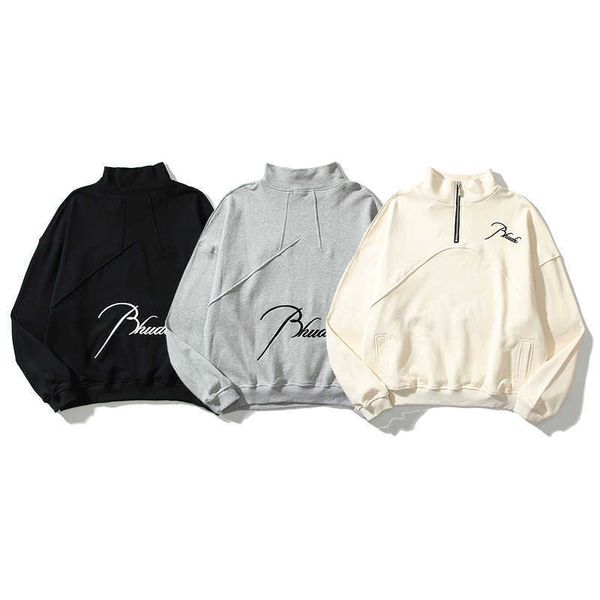 and rhude autumn winter embroidery letters stand collar half-pull sweater embroidery stitching trend men and women lovers leisure, Black
and rhude autumn winter embroidery letters stand collar half-pull sweater embroidery stitching trend men and women lovers leisure, Black