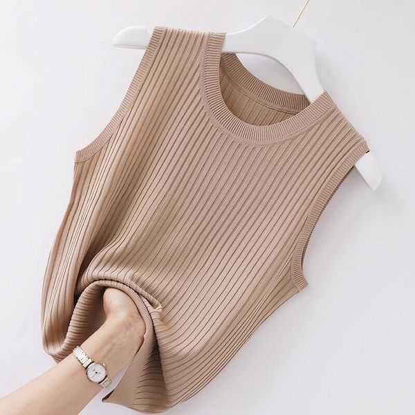women's tanks camis casual camisole summer inner ice silk bottoming o-neck solid short knit sweater thin slim sleeveless women 230301, White
women's tanks camis casual camisole summer inner ice silk bottoming o-neck solid short knit sweater thin slim sleeveless women 230301, White