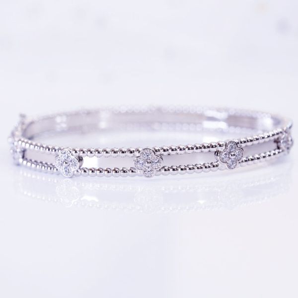 925 sterling silver charm bracelets with rhinestone thin flower clover bangle, Golden;silver
925 sterling silver charm bracelets with rhinestone thin flower clover bangle, Golden;silver