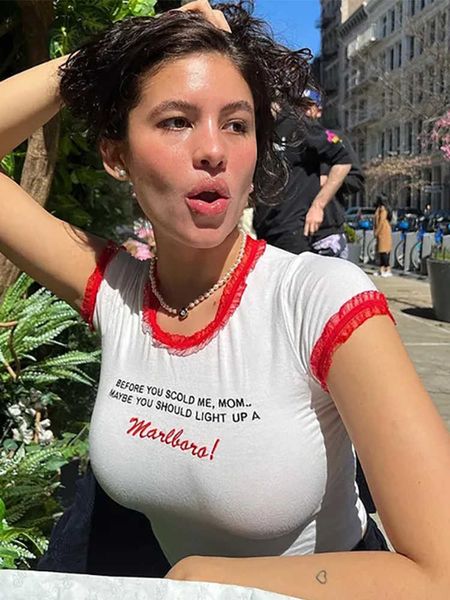 women's t-shirt korean y2k egirl tee sweet crop 2022 summer women's new fashion letter lace neck slim fit tshirt girl short sleeve, White
women's t-shirt korean y2k egirl tee sweet crop 2022 summer women's new fashion letter lace neck slim fit tshirt girl short sleeve, White