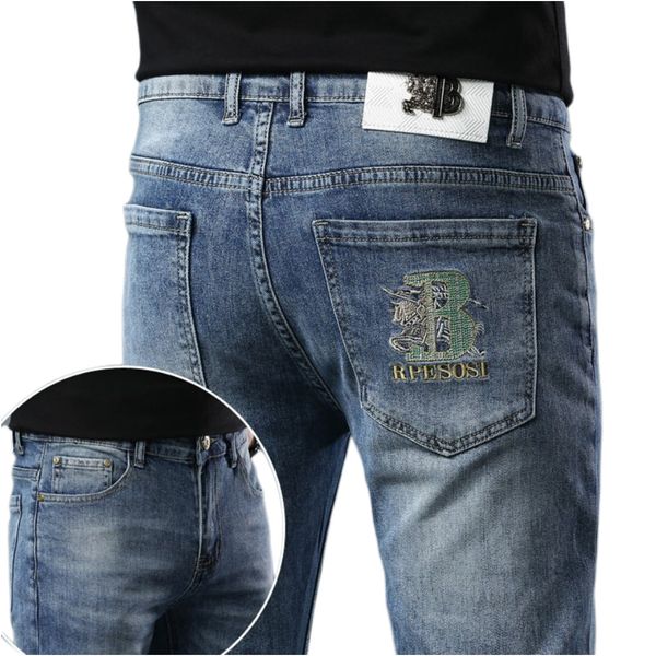 men's jeans spring summer thin denim slim fit european american high-end brand small straight pants xw2071-3, Blue
men's jeans spring summer thin denim slim fit european american high-end brand small straight pants xw2071-3, Blue