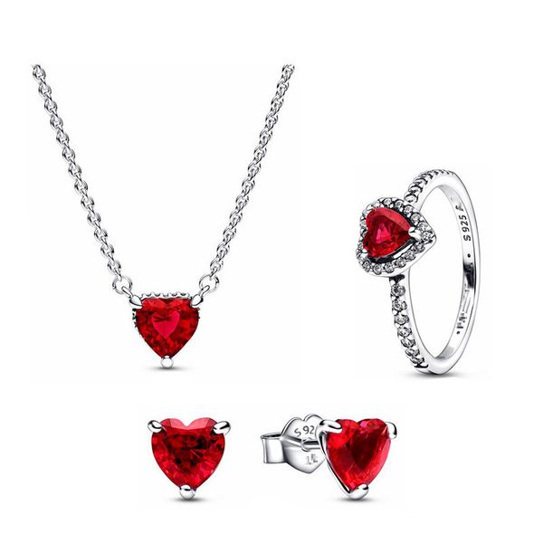 red heart pendant necklace designer earring rings for women diy fit pandora new fashion party engagement wedding gift with box, Silver
red heart pendant necklace designer earring rings for women diy fit pandora new fashion party engagement wedding gift with box, Silver