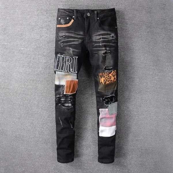 men's jeans hip hop men high street fashion brand new black patch embroidery stretch slim fit mens summer y2303, Blue
men's jeans hip hop men high street fashion brand new black patch embroidery stretch slim fit mens summer y2303, Blue