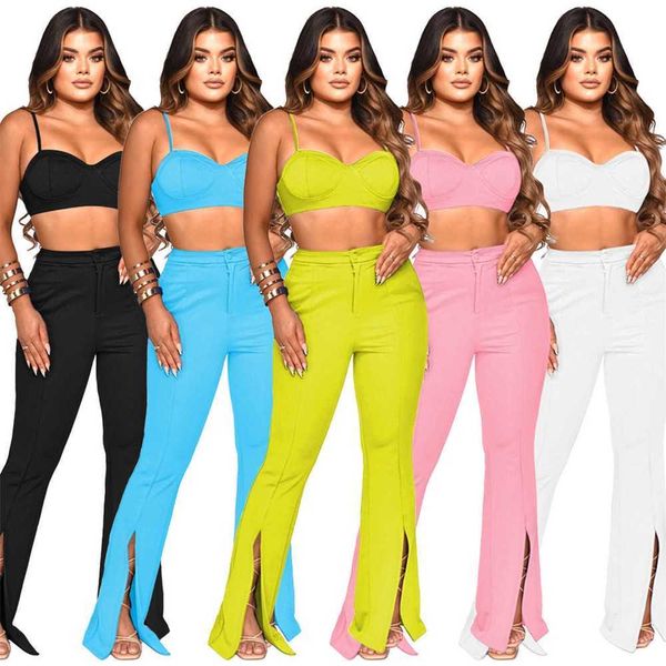 womens two piece pants outfit new spring and summer suspender bra high waist pant slit casual suit, White
womens two piece pants outfit new spring and summer suspender bra high waist pant slit casual suit, White