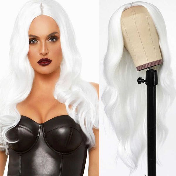 front lace wig women's center split white long curly hair large wave chemical fiber full head cover white wigs 230301, Black
front lace wig women's center split white long curly hair large wave chemical fiber full head cover white wigs 230301, Black