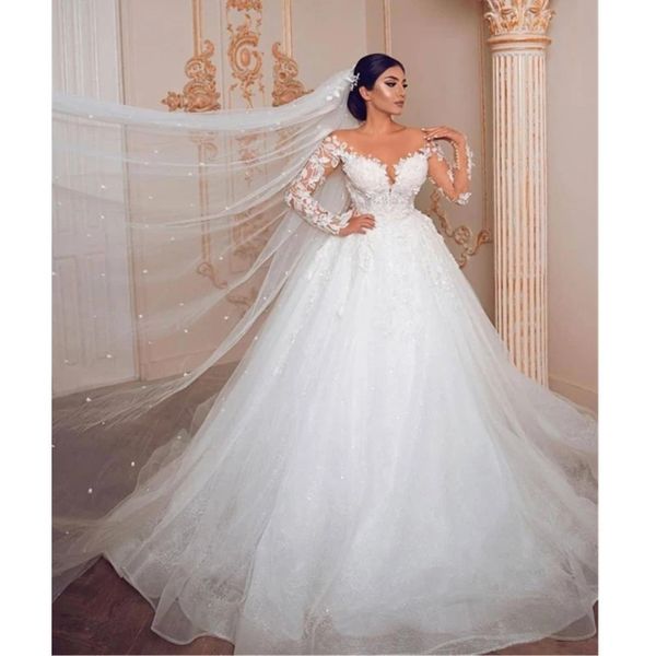 vintage princess lace beaded arabic wedding dresses 2023 sheer neck long sleeves tulle bridal dresses wedding gowns, White
vintage princess lace beaded arabic wedding dresses 2023 sheer neck long sleeves tulle bridal dresses wedding gowns, White