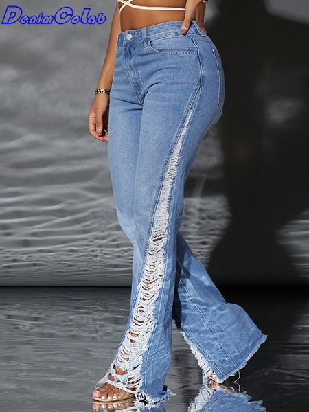 women's jeans denimcolab fashion leg side hole flare pants high waist fringe ripped denim pant ladies casual trousers 230301, Blue
women's jeans denimcolab fashion leg side hole flare pants high waist fringe ripped denim pant ladies casual trousers 230301, Blue