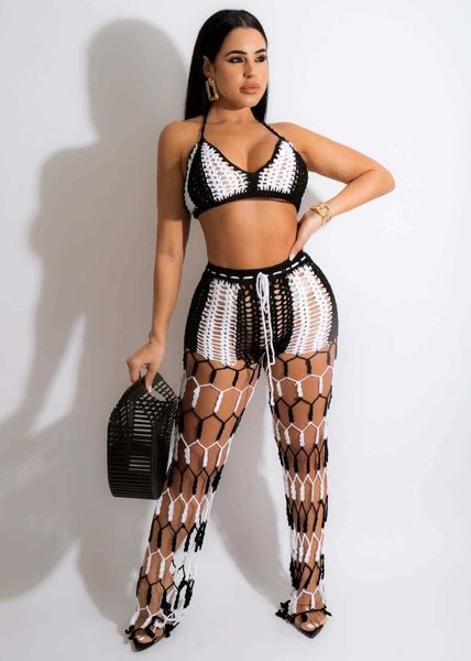 womens hollow out see through pant two piece beach style fishnet color matching, White
womens hollow out see through pant two piece beach style fishnet color matching, White