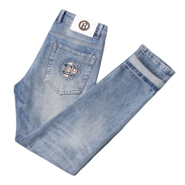 men's jeans spring summer thin denim slim fit european american high-end brand small straight pants xw2069-2, Blue
men's jeans spring summer thin denim slim fit european american high-end brand small straight pants xw2069-2, Blue