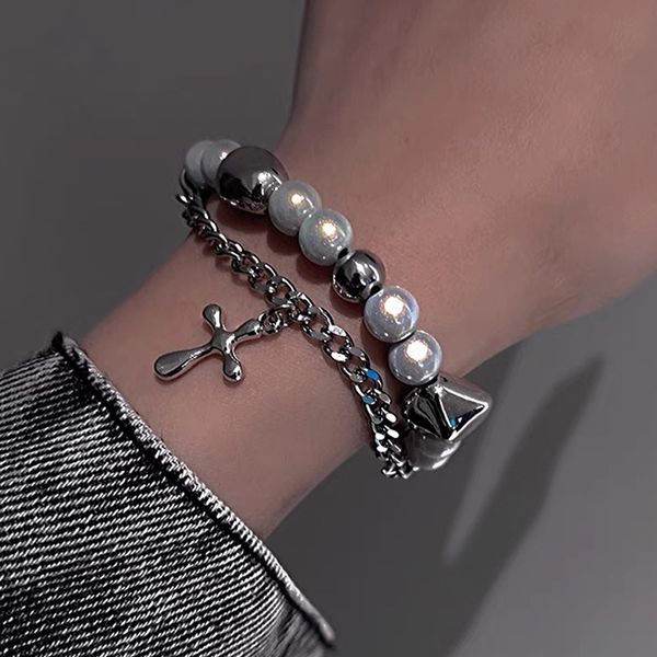 designer sweet cool wind cross stitching reflective pearl bracelet female niche design hip-hop trendy men's jewelry wholesale, Black
designer sweet cool wind cross stitching reflective pearl bracelet female niche design hip-hop trendy men's jewelry wholesale, Black