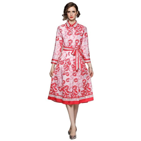 red lip printed long sleeve midi dress ribbon bow 2023 designer runway fashion women shirt dresses casual office button front elegant ladies, Black;gray
red lip printed long sleeve midi dress ribbon bow 2023 designer runway fashion women shirt dresses casual office button front elegant ladies, Black;gray