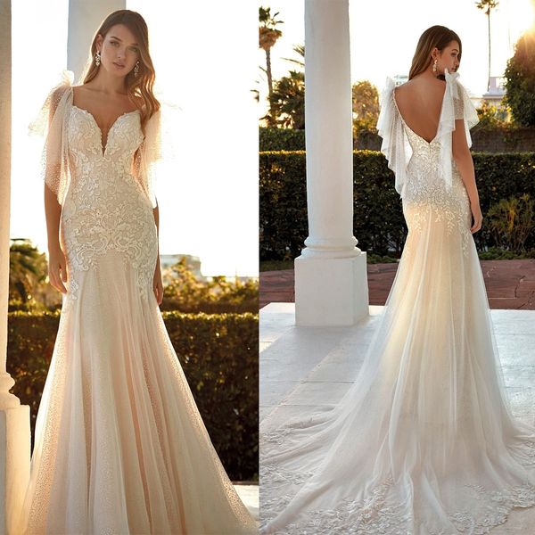 unique mermaid wedding dresses v-neck applicants thin baldric backless tulle court gown with decorative border zipper custom made plus size, White
unique mermaid wedding dresses v-neck applicants thin baldric backless tulle court gown with decorative border zipper custom made plus size, White