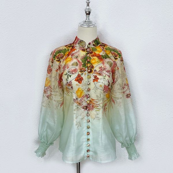 women's shirt and shirt australian designer silk and hemp embroidery stand collar flower top, White
women's shirt and shirt australian designer silk and hemp embroidery stand collar flower top, White