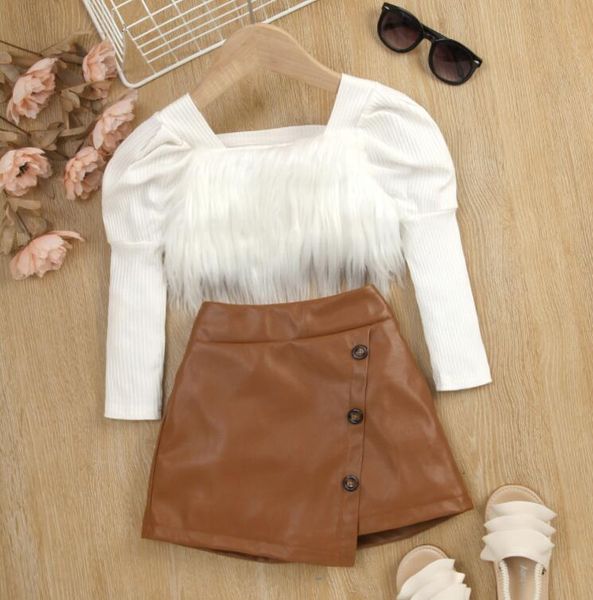 2pcs toddler baby girls clothes sets long-sleeved patchwork sweater irregular button leather skirt summer set, White
2pcs toddler baby girls clothes sets long-sleeved patchwork sweater irregular button leather skirt summer set, White