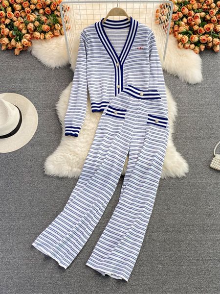 women s two piece pants autumn women fashion striped casual tracksuit set elegant single breasted knit cardigan sweater wide leg pant suit 2, White
women s two piece pants autumn women fashion striped casual tracksuit set elegant single breasted knit cardigan sweater wide leg pant suit 2, White