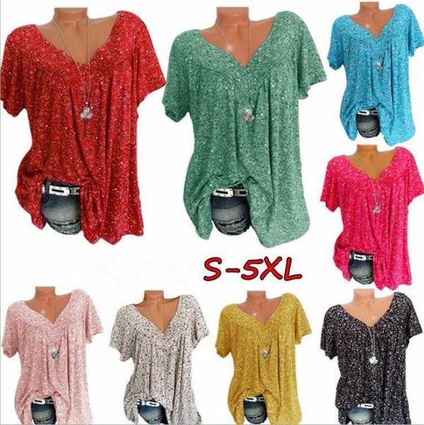 womens clothing blouses summer v neck loose short sleeve printed t shirt, White