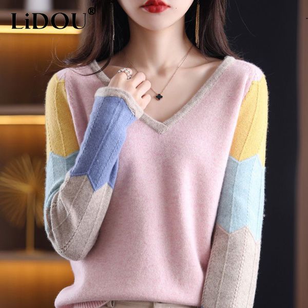 women's sweaters autumn winter elegant fashion v-neck sweet patchwork sweater women korean style all-match knitting jumpers ladies warm, White;black
women's sweaters autumn winter elegant fashion v-neck sweet patchwork sweater women korean style all-match knitting jumpers ladies warm, White;black
