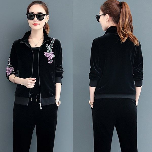women's two piece pants gold velvet suit fashion korean casual sports spring and autumn three piece sportswear 230228, White
women's two piece pants gold velvet suit fashion korean casual sports spring and autumn three piece sportswear 230228, White