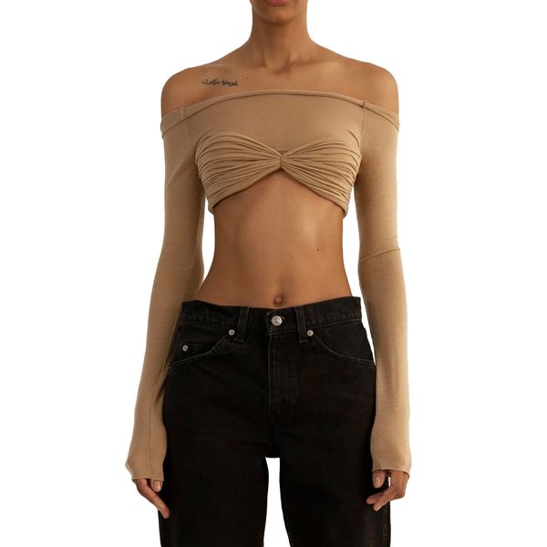 women shirts short off shoulder frill front mesh long sleeve crop see through blouses, White
women shirts short off shoulder frill front mesh long sleeve crop see through blouses, White