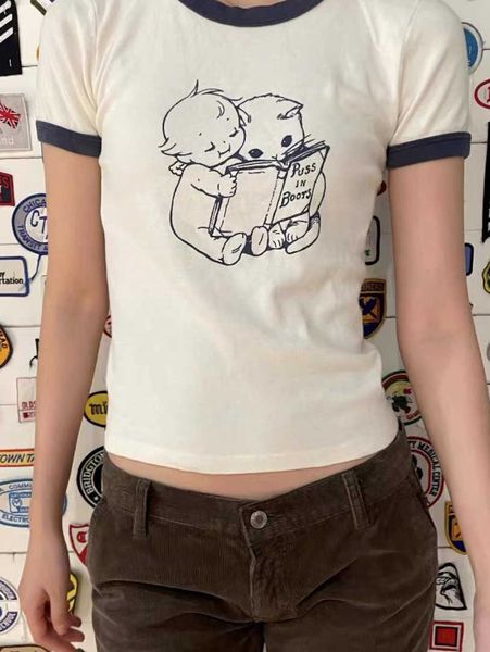 women's t-shirt vintage angel print slim crop women sweet cute round neck short sleeve cotton tshirt 2022 summer streetwear y2k tee shi, White
women's t-shirt vintage angel print slim crop women sweet cute round neck short sleeve cotton tshirt 2022 summer streetwear y2k tee shi, White