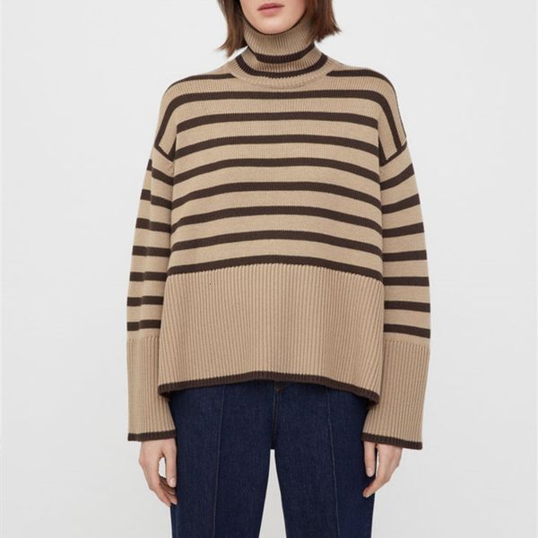 women's sweaters early autumn women turtleneck sweater pullover hem slit loose stripes long sleeve warm female retro jumper 230301, White;black
women's sweaters early autumn women turtleneck sweater pullover hem slit loose stripes long sleeve warm female retro jumper 230301, White;black