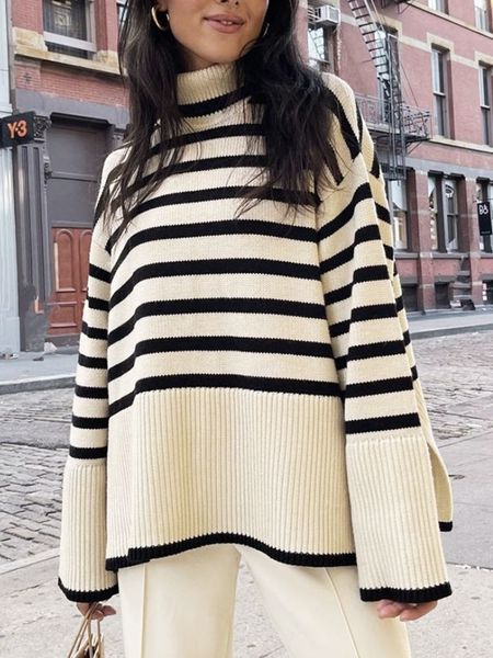 women's sweaters ladies autumn winter turtleneck sweater women pullover clothes black white striped loose casual sweater jumpers femal, White;black
women's sweaters ladies autumn winter turtleneck sweater women pullover clothes black white striped loose casual sweater jumpers femal, White;black