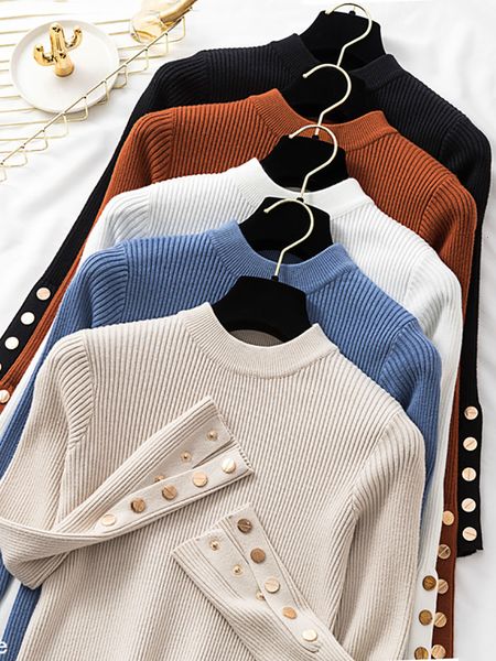 women's sweaters casual autumn winter women thick sweater pullovers long sleeve button o-neck chic sweater female slim knit soft jumper, White;black
women's sweaters casual autumn winter women thick sweater pullovers long sleeve button o-neck chic sweater female slim knit soft jumper, White;black