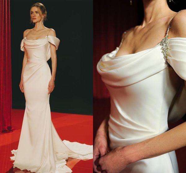 boho satin mermaid wedding dresses crystal off the shoulder pleat bridal dress custom made wedding gown 2023 vestido de noiva, White
boho satin mermaid wedding dresses crystal off the shoulder pleat bridal dress custom made wedding gown 2023 vestido de noiva, White