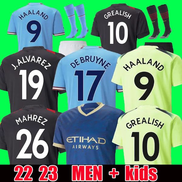 22 23 haaland soccer jerseys grealish sterling mans cities mahrez fans player version de bruyne foden 2022 2023 football shirt kids kit set, White;black
22 23 haaland soccer jerseys grealish sterling mans cities mahrez fans player version de bruyne foden 2022 2023 football shirt kids kit set, White;black