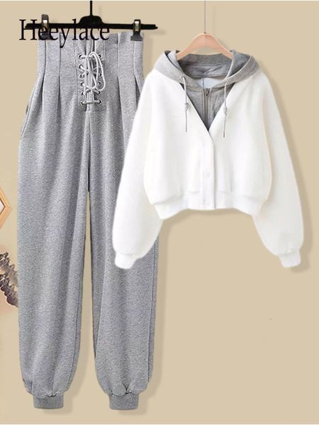 women s two pants fall winter tracksuits set women long sleeve fake hooded sweatshirts and high waist bandage harem 230228, White
women s two pants fall winter tracksuits set women long sleeve fake hooded sweatshirts and high waist bandage harem 230228, White