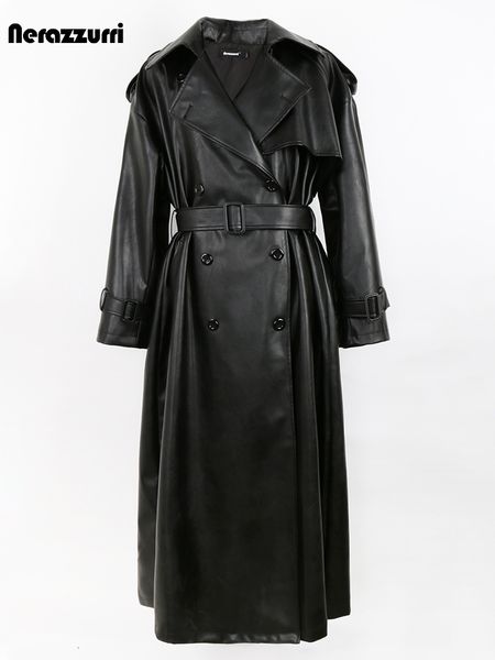 womens jackets nerazzurri spring autumn long oversized black pu leather trench coat for women belt double breasted loose casual korean fashi, Black;brown
womens jackets nerazzurri spring autumn long oversized black pu leather trench coat for women belt double breasted loose casual korean fashi, Black;brown