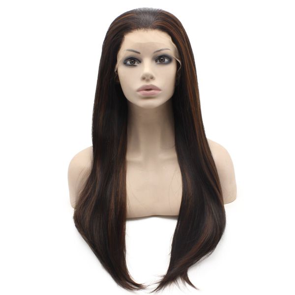 long highlighted brown wig silky straight heat friendly synthetic hair lace front wig, Black
long highlighted brown wig silky straight heat friendly synthetic hair lace front wig, Black